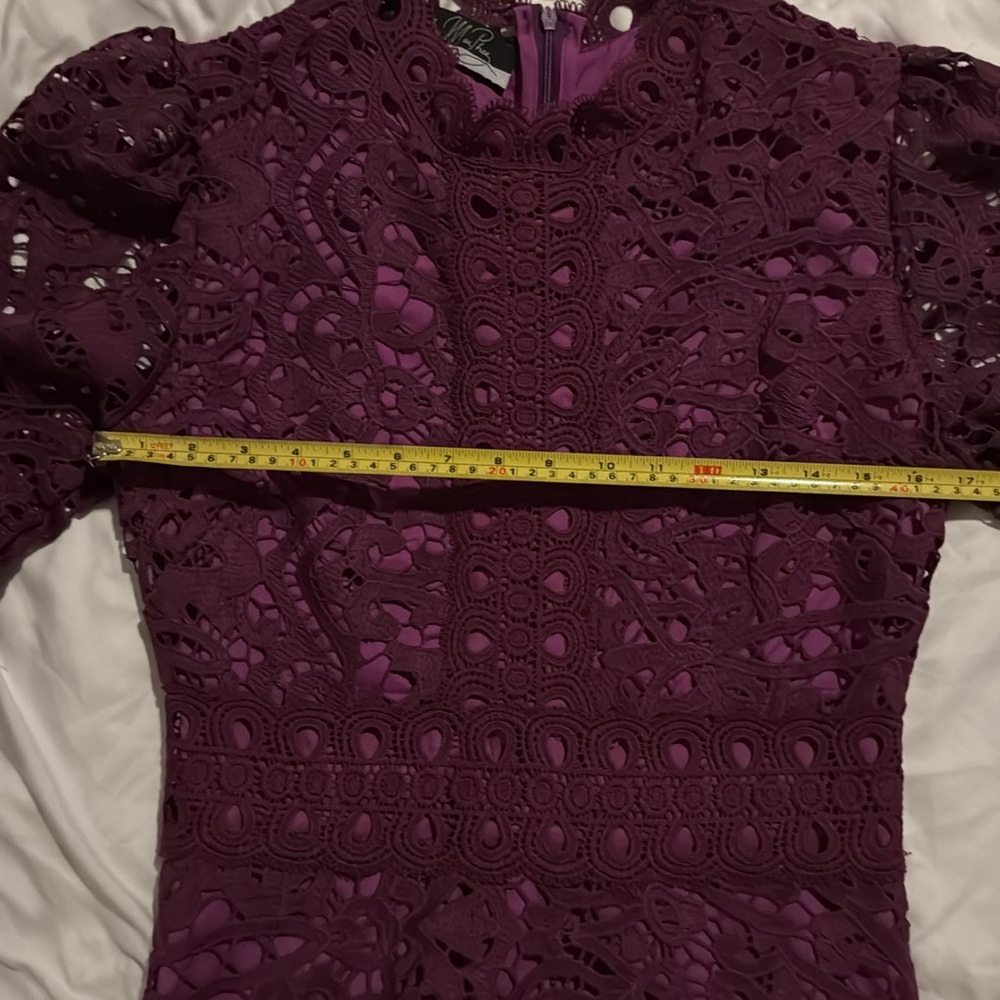 NWT French Style Mock Neck Bishop Sleeve Guipure Lace Cocktail Midi Dress - Picture 5 of 6
